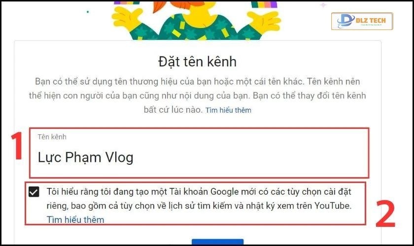 Nhập tên kênh và tích chọn vào ô vuông
