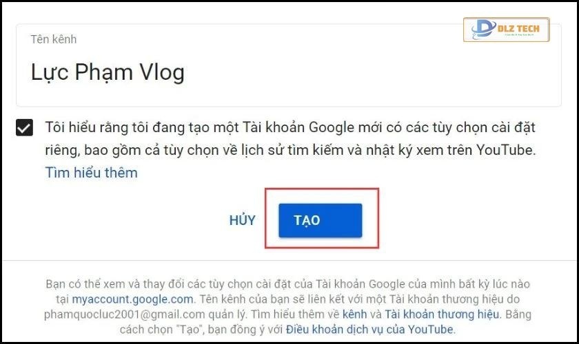 Nhấn Tạo để hoàn tất