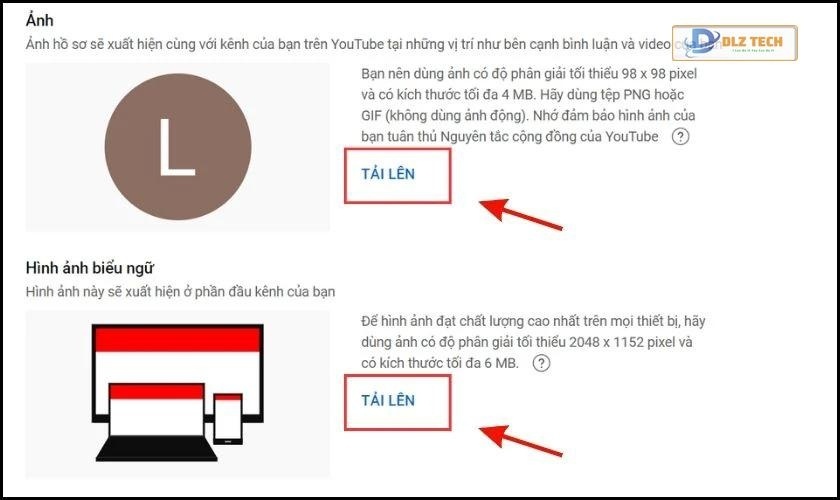Tải lên hình ảnh đại diện và ảnh bìa