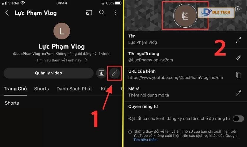 Nhấn cây bút để chỉnh sửa kênh