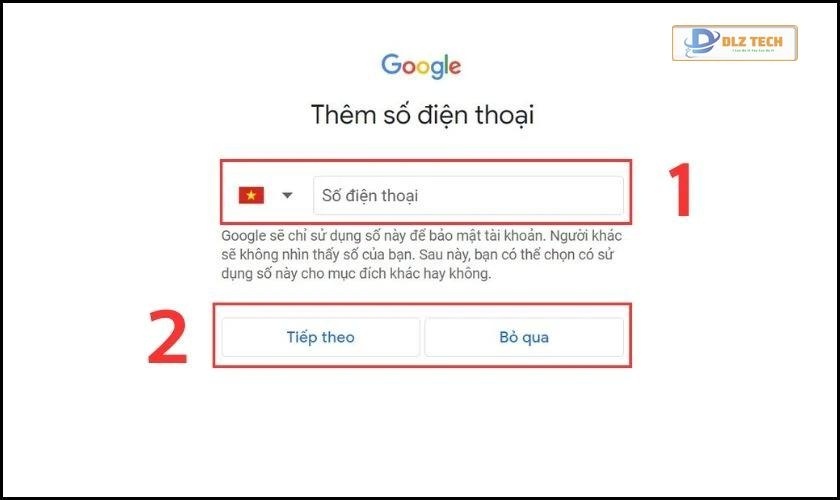 Nhập số điện thoại và nhấn Tiếp theo