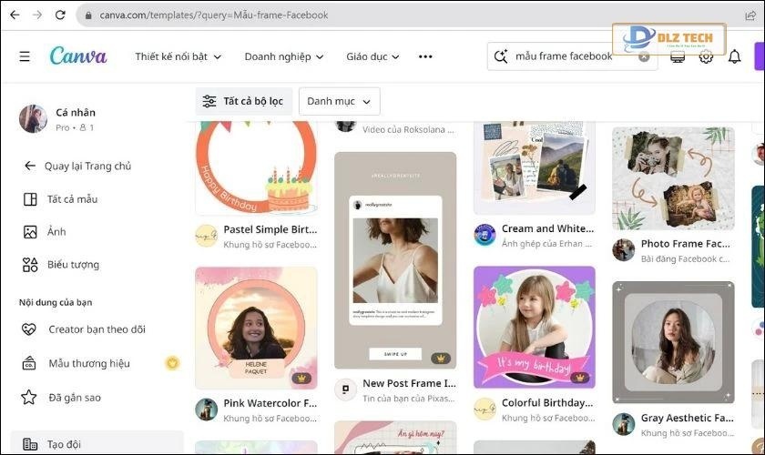 Chọn mẫu khung trong Canva