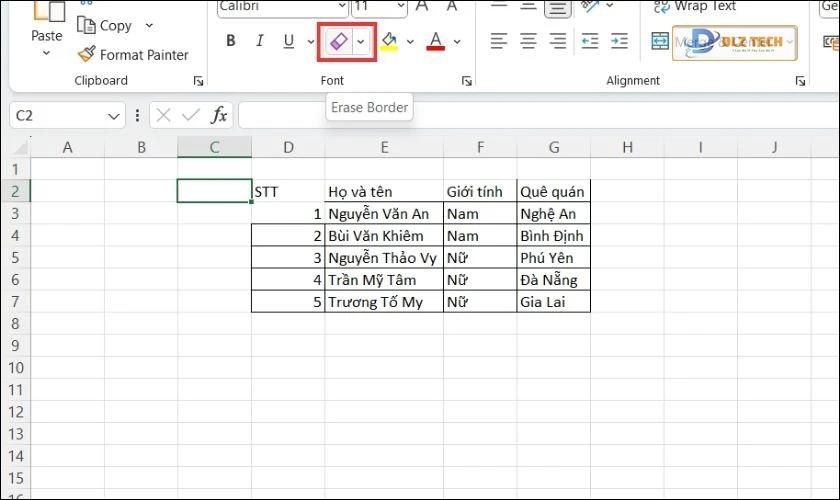 Kết thúc chế độ xóa viền