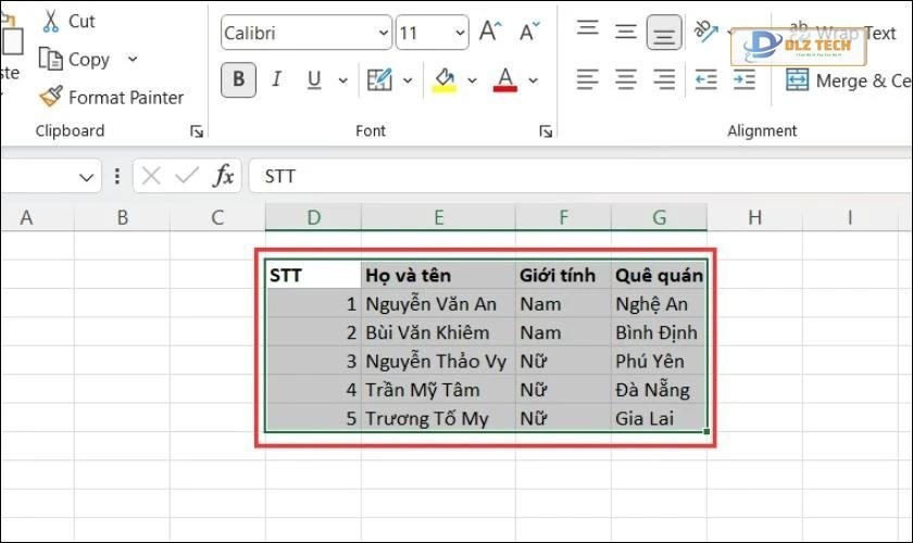 Bôi đen dữ liệu để tạo khung
