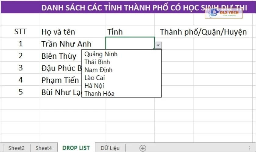 cách tạo list trong excel nhanh chóng
