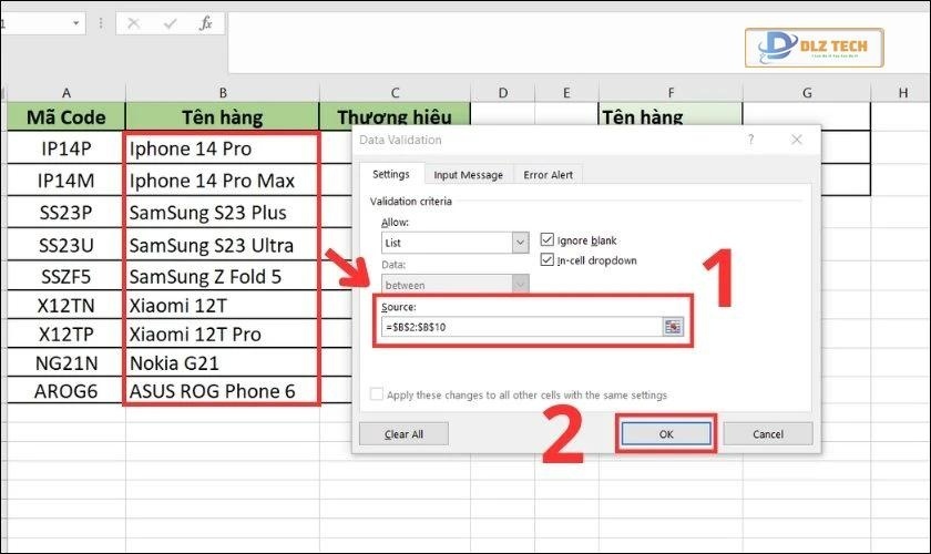 hướng dẫn tạo droplist đã có dữ liệu