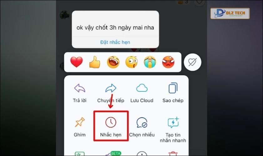 Nhấn giữ vào nội dung để tạo nhắc hẹn