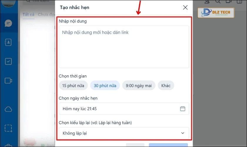 Nhập chi tiết nội dung nhắc hẹn