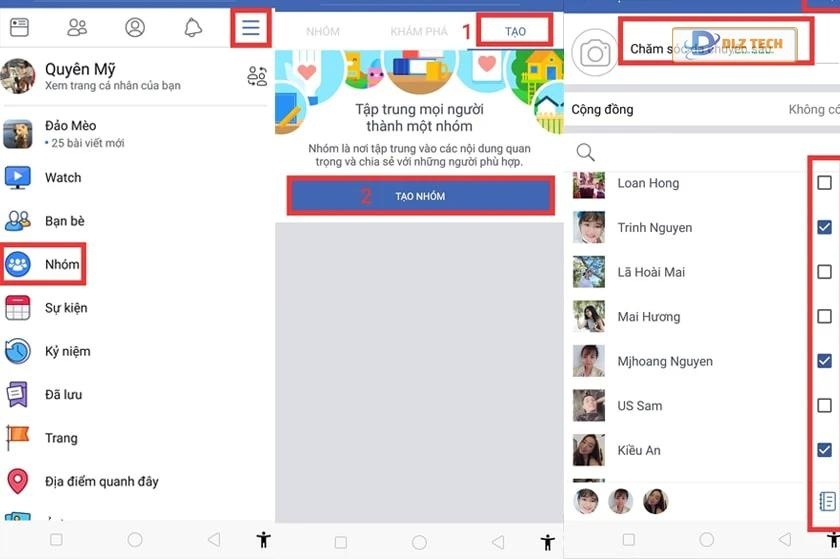 Giao diện tạo nhóm trên điện thoại