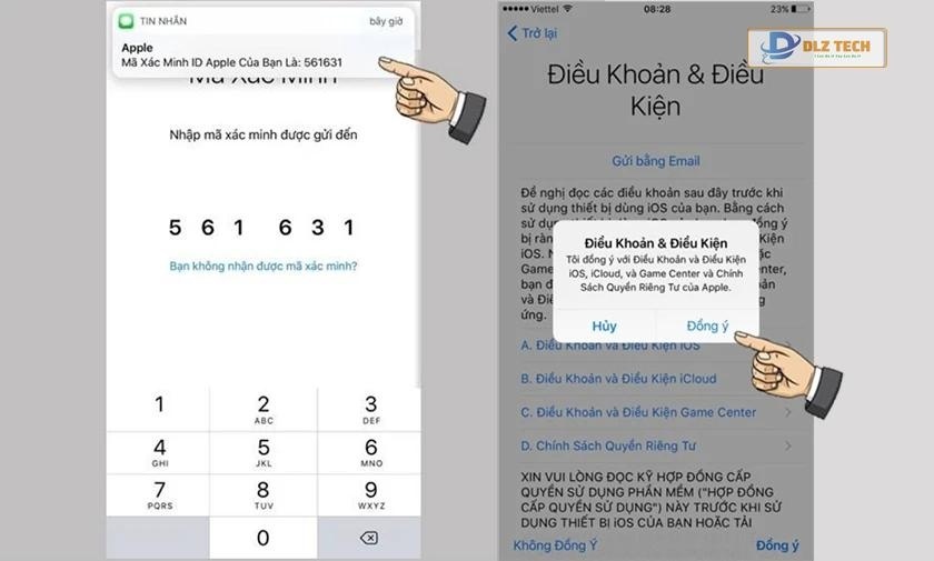 Đồng ý với các điều kiện và điều khoản của Apple