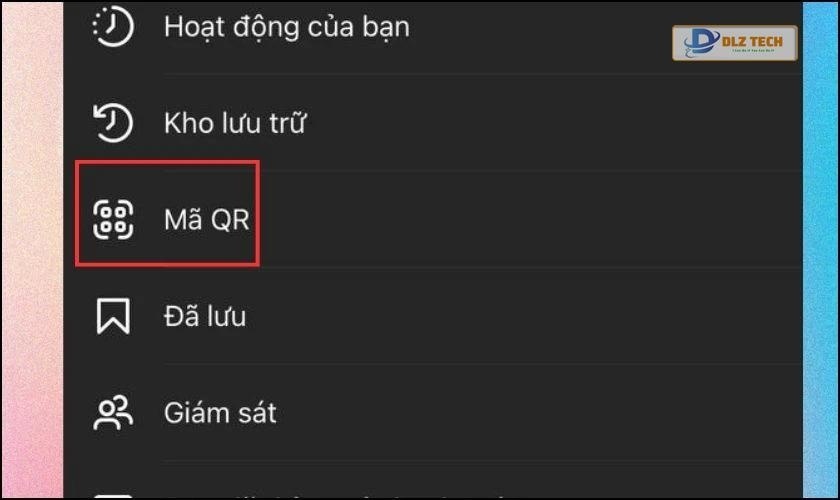Tiếp vào mục Mã QR
