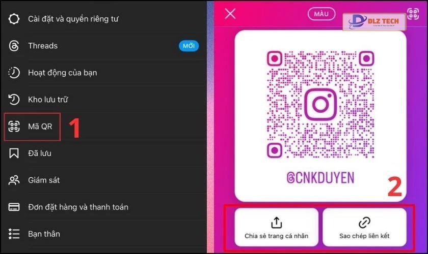 Chọn vào mục Mã QR
