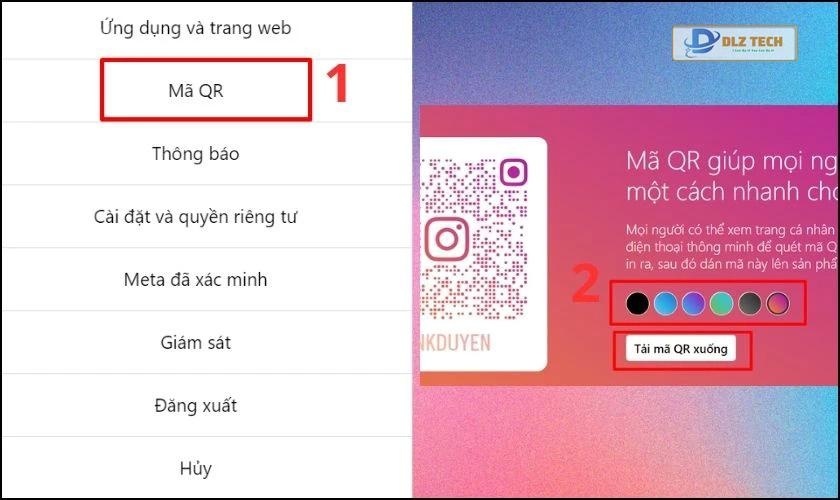 Chọn biểu tượng Cài đặt vào mục Mã QR
