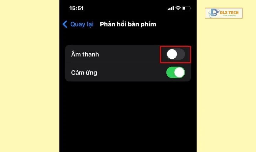 gạt cần chuyển sang màu xám để tắt âm bàn phím
