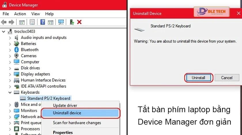 tắt bàn phím laptop bằng Device Manager trên Windows