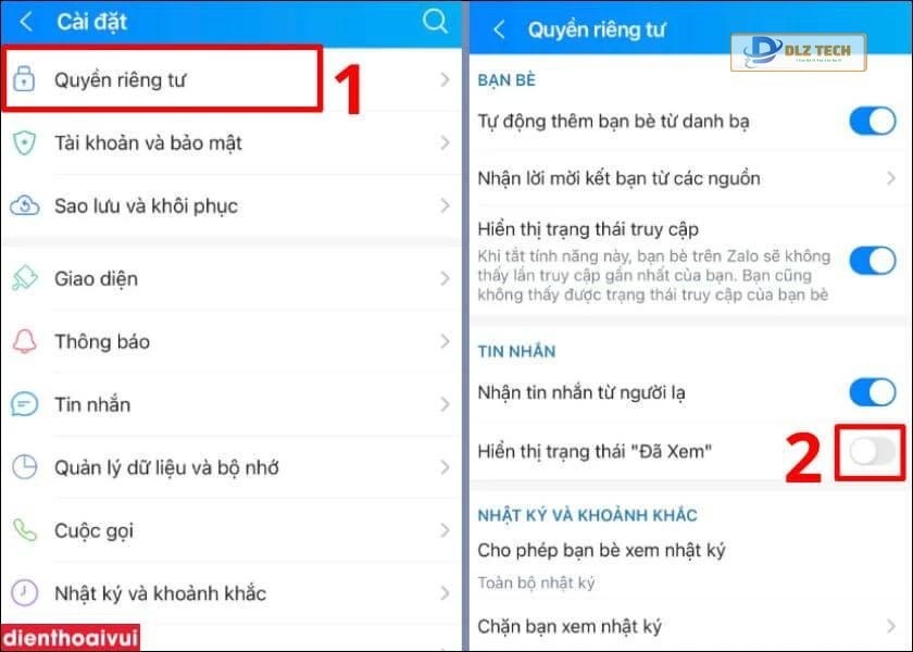 Cách tắt trạng thái đã xem trên Zalo