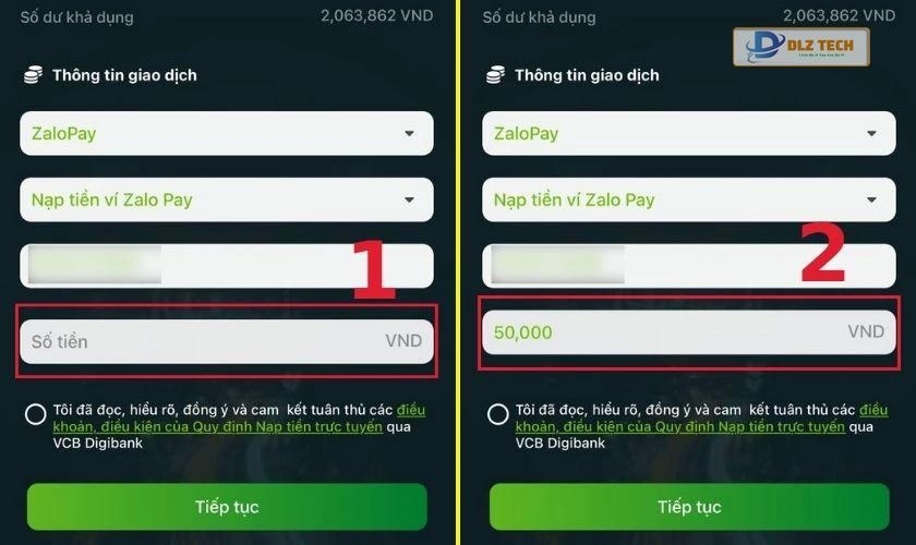 Nhập số tiền mình muốn nạp tiền vào tài khoản