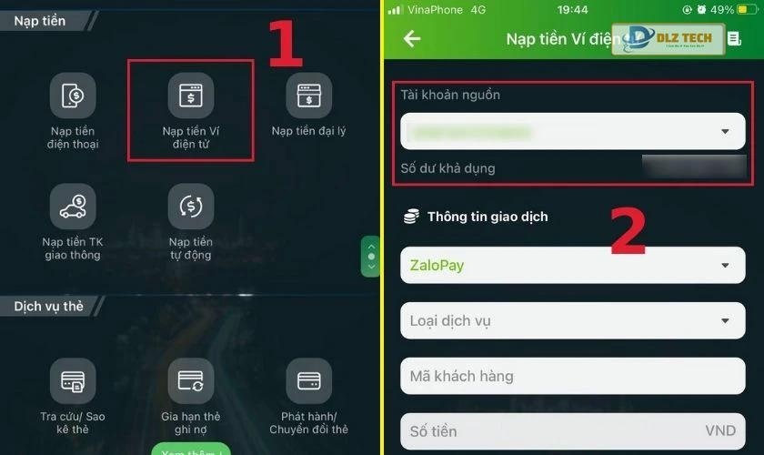 Cách nạp tiền vào ví ZaloPay bằng app ngân hàng 