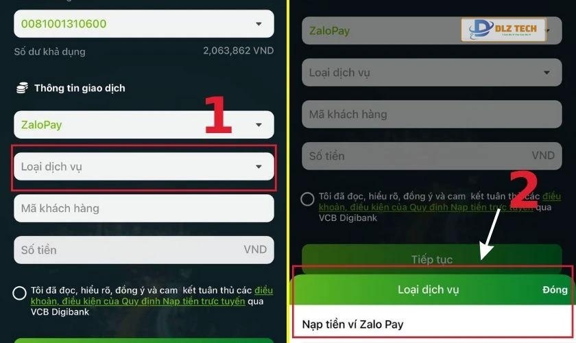 Nhấn chọn Nạp tiền vào ví Zalo Pay