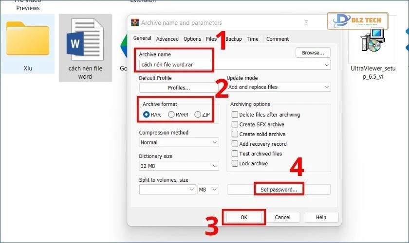 điền tên file, chọn kiểu nén và nhấn ok