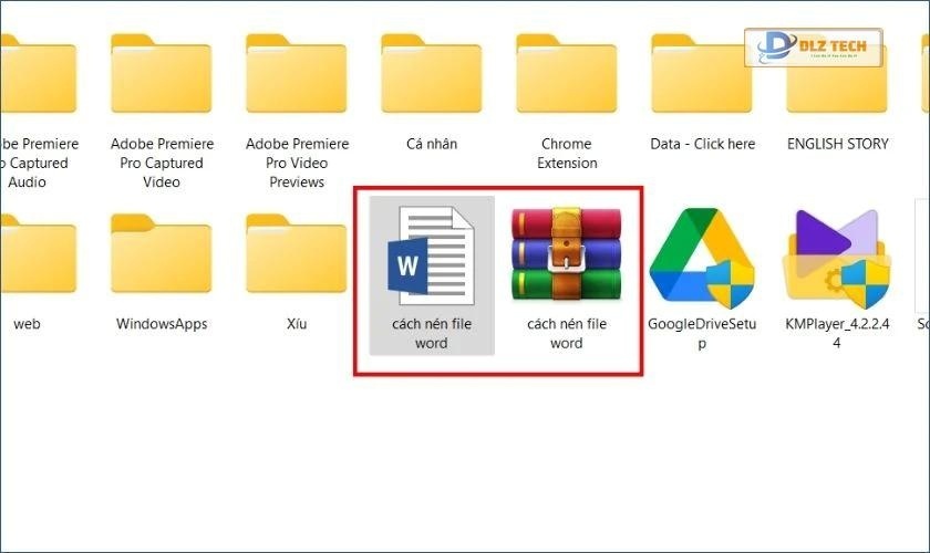 kết quả sau khi nén file word thành rar, zip