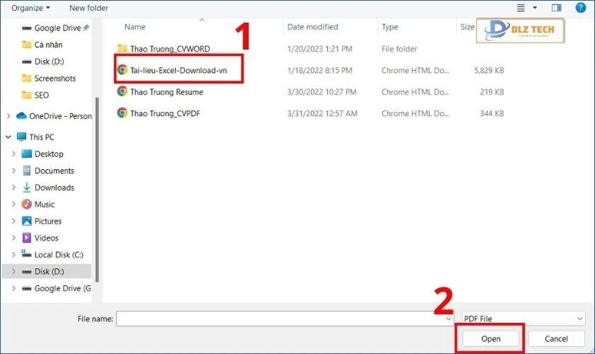 chọn file word cần giải nén và nhấn open
