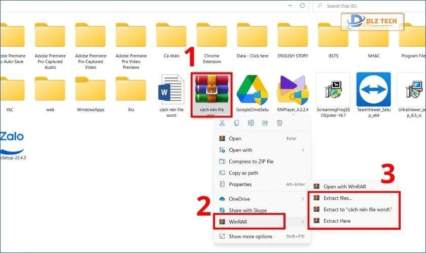 cách giải nén file word dạng rar, zip
