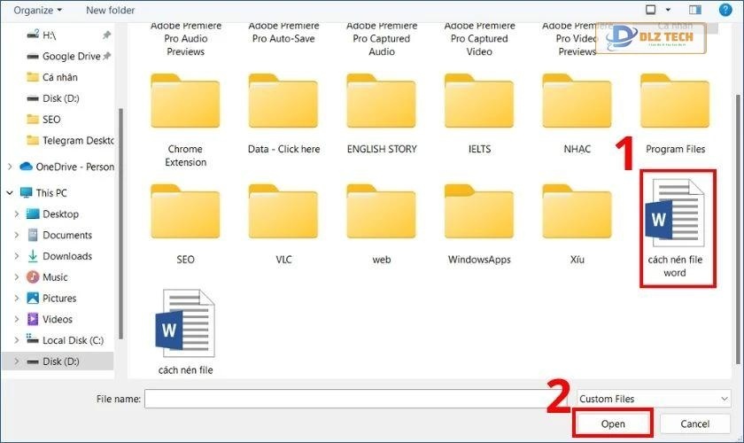 chọn file word muốn nén sang pdf và nhấn open