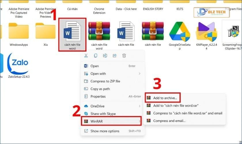 cách nén file word thành rar, zip