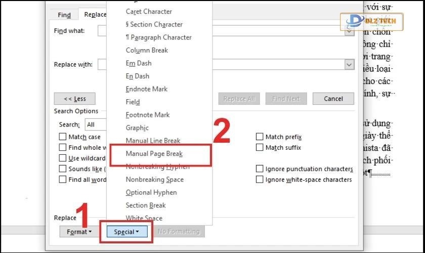 Chọn Manual Page Breaks