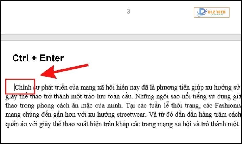 Nhấn tổ hợp phím Ctrl + Enter để ngắt trang trong Word