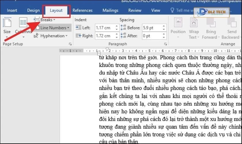 Ngắt trang bằng tab Layout trong Word