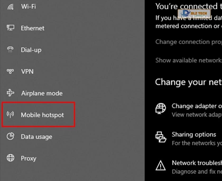 chọn danh mục “Mobile hotspot”