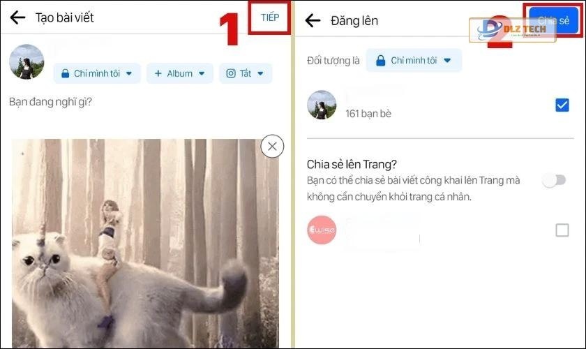 Nhấn Tiếp và Chia sẻ