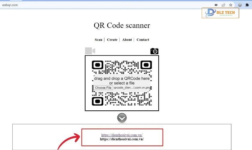 kết quả scan mã trên máy tính bằng trang web webqr