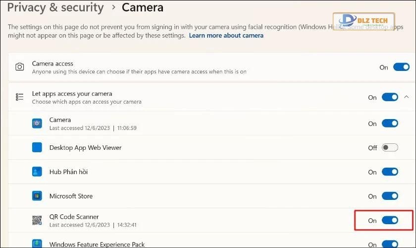 cách bật quyền truy cập camera cho ứng dụng quét mã