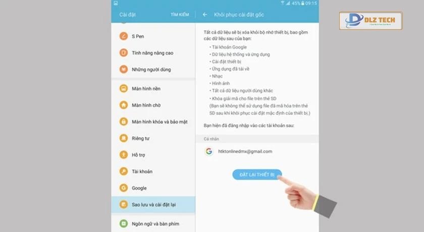 cách reset máy tính bảng samsung