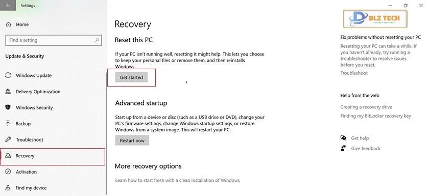 Cách reset máy tính trong cài đặt
