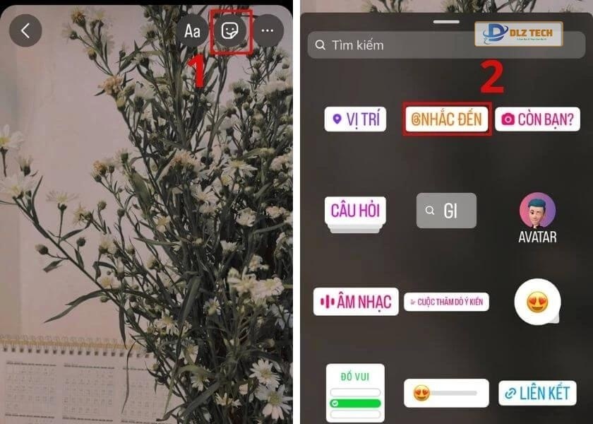 chọn nhãn dán rồi chọn nhắc đến