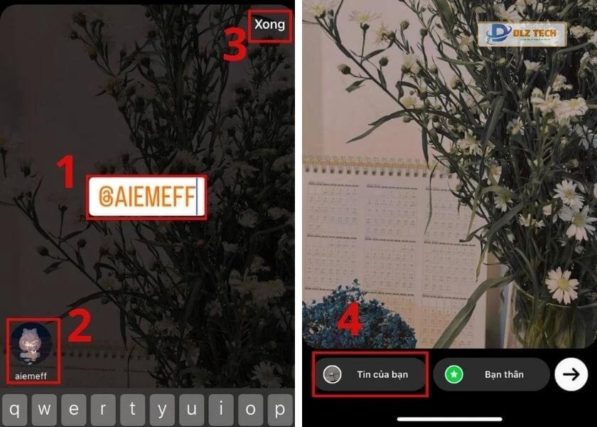 nhập tên người muốn gắn thẻ trên instagram