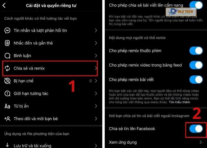 chia sẻ tin instagram lên facebook