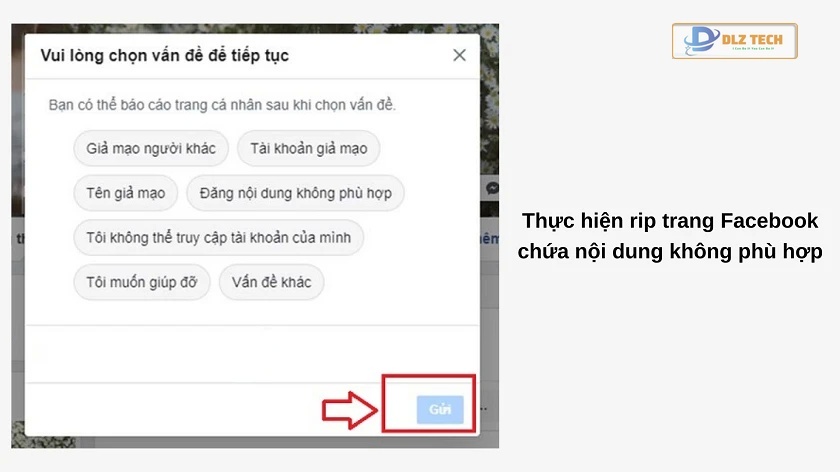 Chọn lý do và nhấn tiếp tục