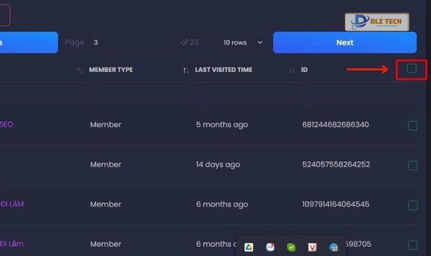 Tích vào ô Select All