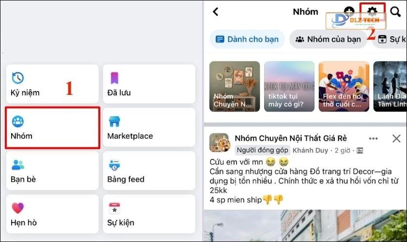Chọn mục Nhóm để xem danh sách các nhóm