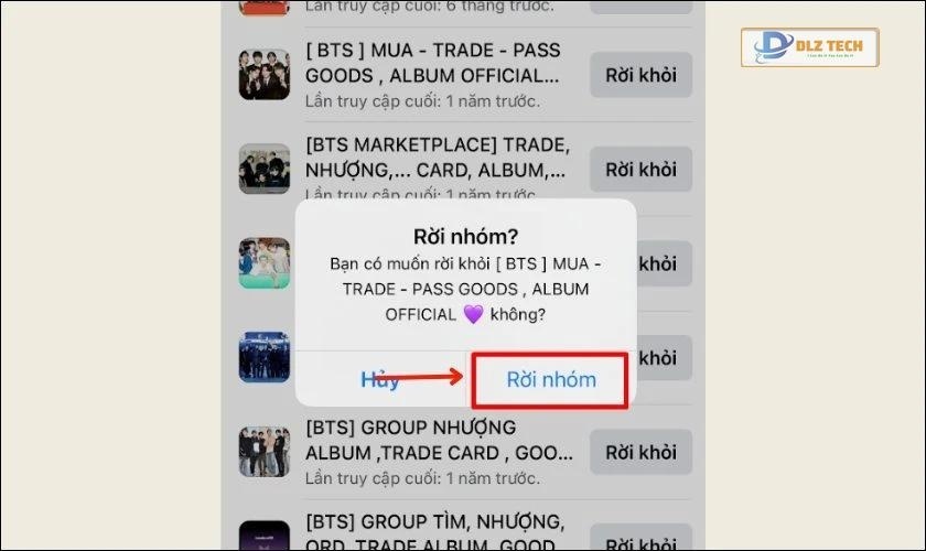 Xác nhận quyết định Rời nhóm để hoàn tất