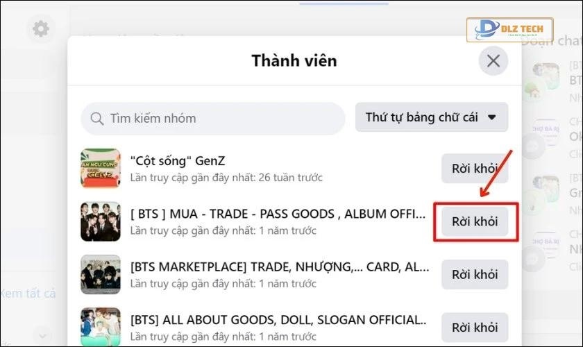 Một loạt danh sách nhóm tham gia sẽ hiện lên