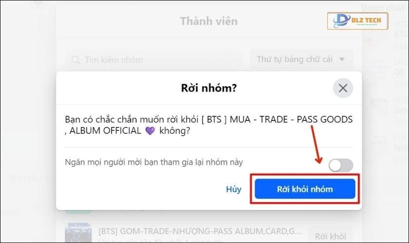 Hãy xác nhận Rời khỏi nhóm