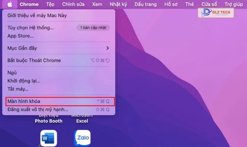 Khóa màn hình MacBook bằng phương pháp menu