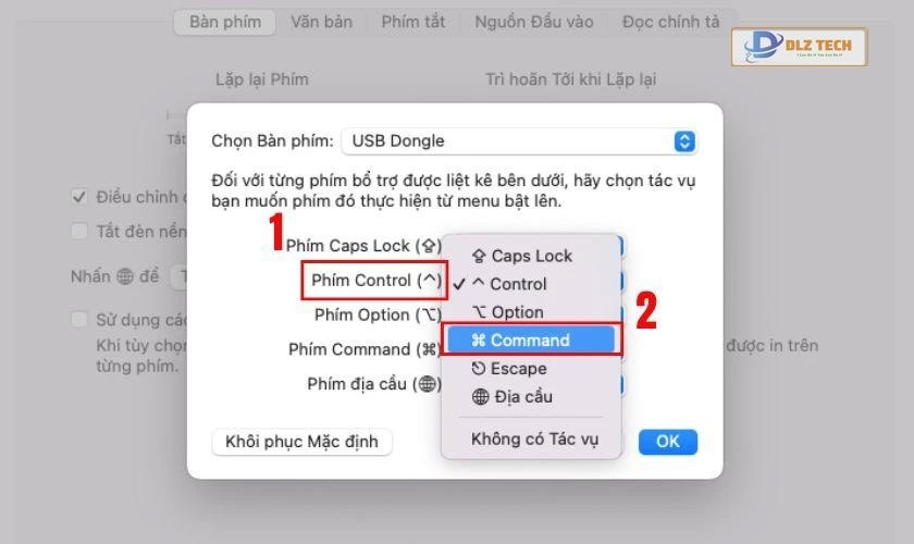 Trong phần Control Key chọn Command