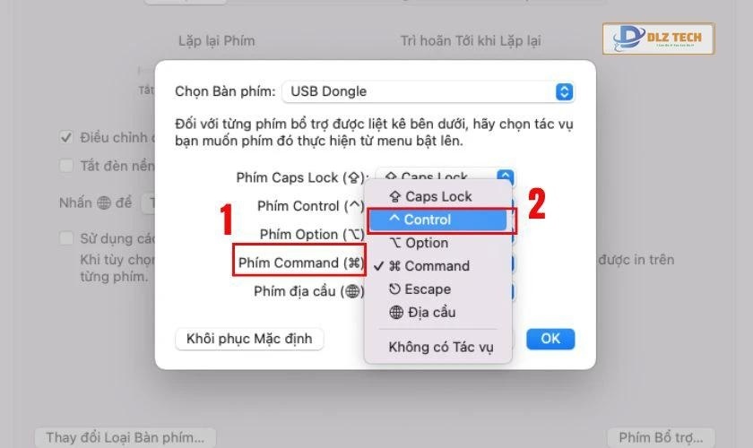 Thay đổi vị trí phím Command và Control